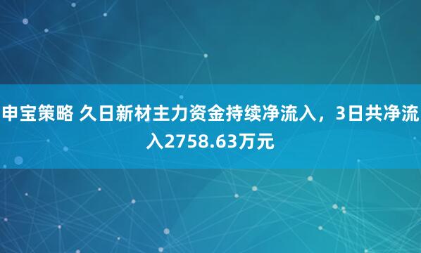 申宝策略 久日新材主力资金持续净流入，3日共净流入2758.63万元